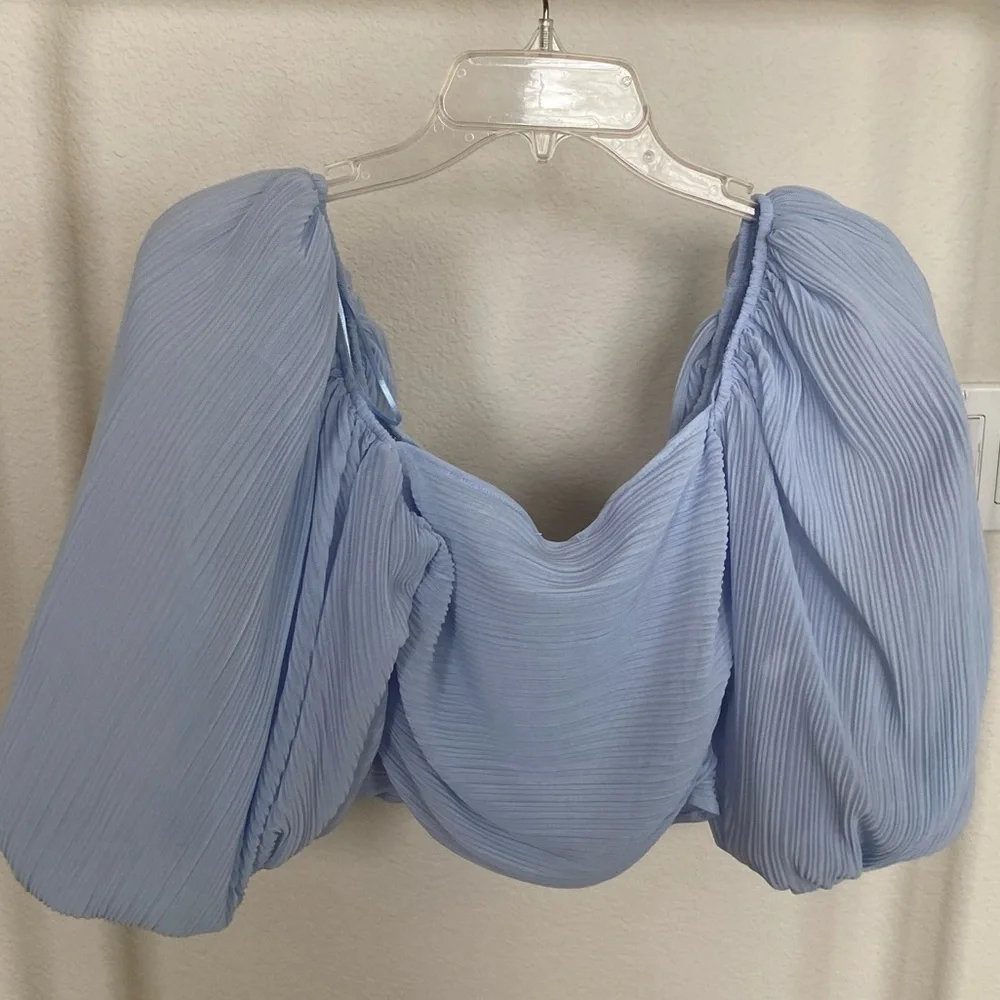 Zara Organza Top Puff Sleeve - Pastel Blue - Picture 6 of 9